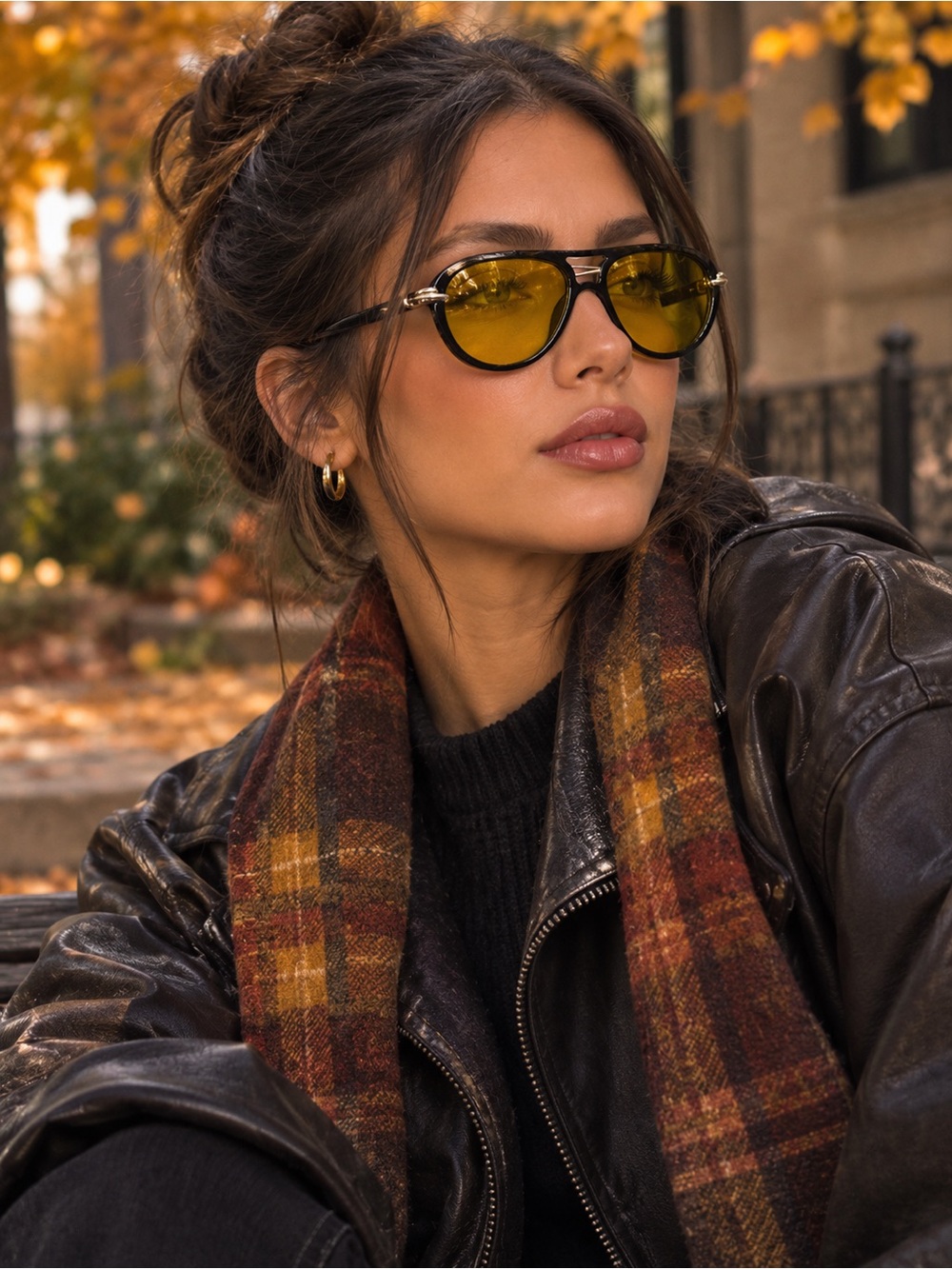 Acetate Aviator Sunglasses with Black Frame and yellow lenses